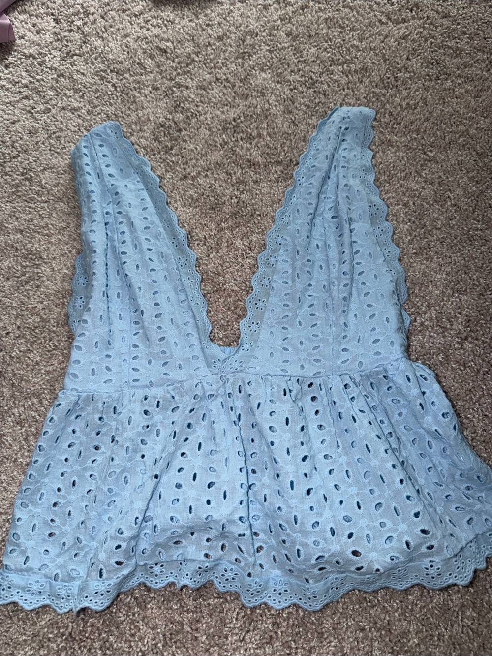 SHEIN Light Blue Eyelet V-Neck Peplum Camisole